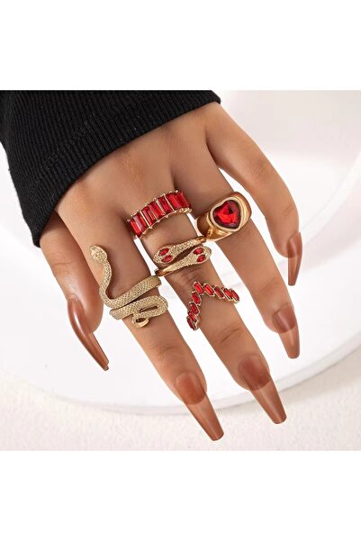 Girift Vintage مجموعة خواتم حجرية على شكل ثعبان وقلب من Bane