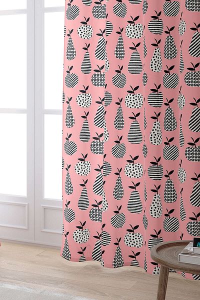 Cango Home Pink Black Decorative Fruit Patterned Digital Printed Curtain Cgh598-pr