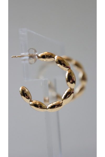 nevamor Çelik Bombeli Detayli Yarim Halka Gold Küpe