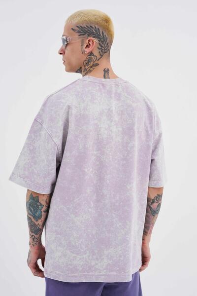 Machinist Unisex Luxury Basic Washed Oversize Lilac Spotted T-Shirt