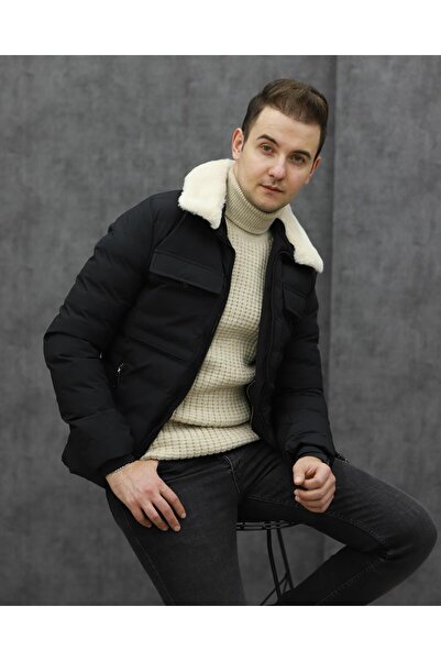 Markova 4645 YAKA KÜRKLÜ KIŞLIK ŞİŞME MONT(SİYAH)