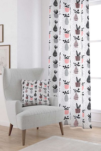 Cango Home White Pink Vase Flower Patterned Digital Printed Curtain Cgh604-pr