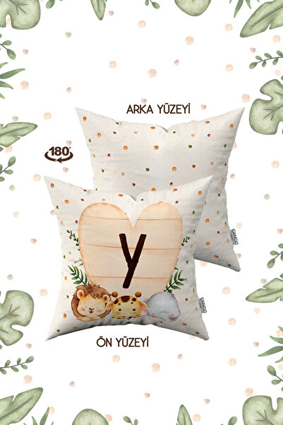 Cango Home Krem Yeşil Puantiyeli Bohem Tarz Hayvan Figürlü Harfli Çocuk Kırle...