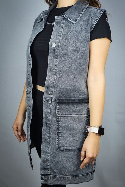 LİMABEL Women's Sleeveless Denim Vest Smoked Denim Jacket Gray Denim Vest