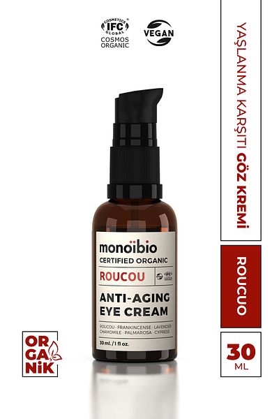 Monoibio Organic Roucou Eye Contour Cream Under Eye Dark Circles - Under Eye Bag - Crow's Feet Line - Vegan