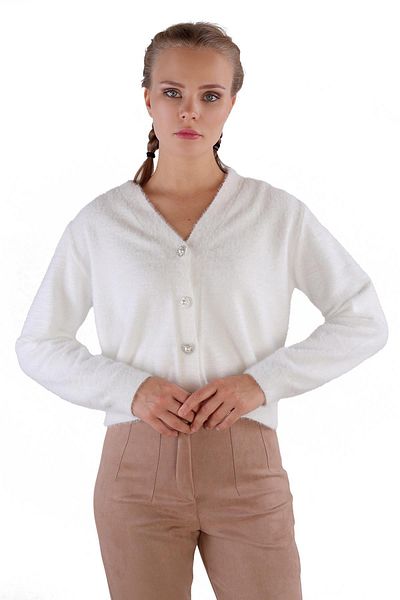 Rays 24170 Ecru Short Cardigan - Button Detail