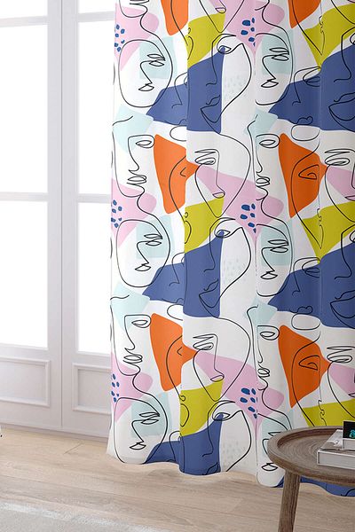 Cango Home White Multicolored Modern Silhouette Patterned Digital Printed Curtain Cgh1097-pr