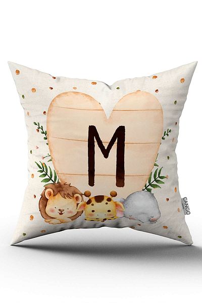 Cango Home Cream Green Polka Dot Bohemian Style Children's Throw Pillow Cover with Animal Figures and Letters Hrf08-m-43x43