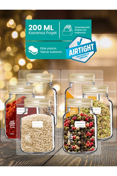 PALPAK Mini Size Altınyaldız Metal Lid Jar Appearance Storage Bag-6 Pieces-200 ml