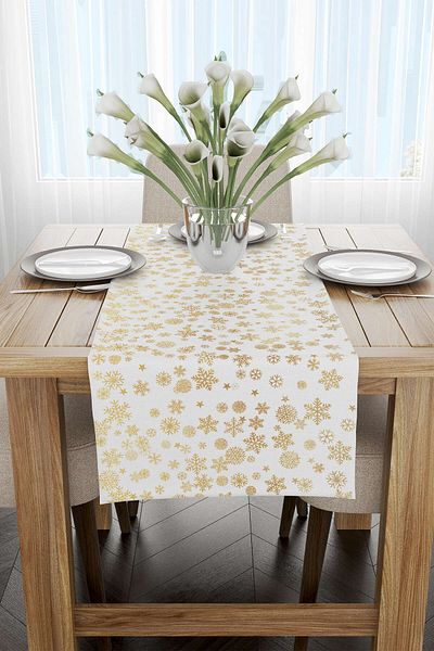 Cango Home Yellow White Christmas Themed Digital Printed Runner Cgh789-rn