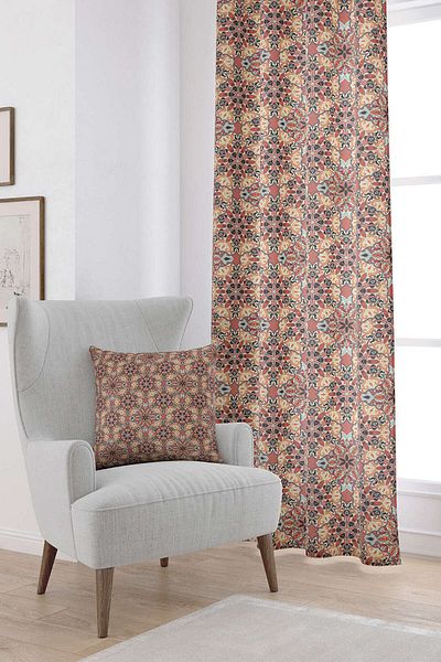 Cango Home Orange Retro Vintage Patterned Digital Printed Curtain Otyk034-pr