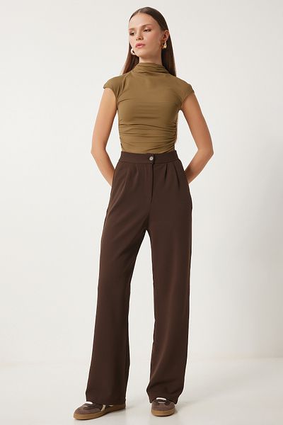 Lovelyİstanbul Lycra Comfortable Palazzo Knitted Trousers Brown Lrv0019