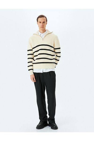 Koton Half Zippered Striped Knitwear Sweater