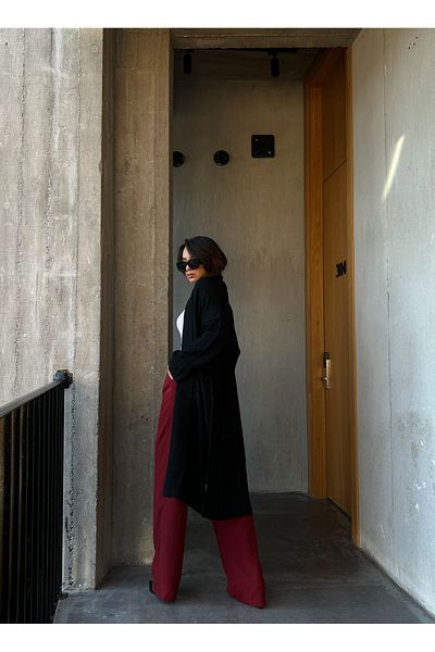 minaaise Cardigan moale, lung, supradimensionat, cu cusături murdare, negru 26257