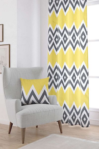 Cango Home Yellow Gray Decorative Zigzag Patterned Digital Printed Curtain Yst12-pr