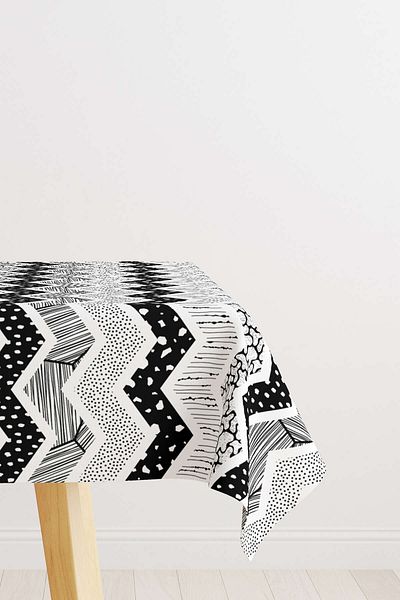 Cango Home Black and White Geometric Digital Printed Tablecloth
