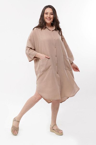 Ebsumu Γυναικείο πουκάμισο με γιακά λινό Look Mink Φόρεμα