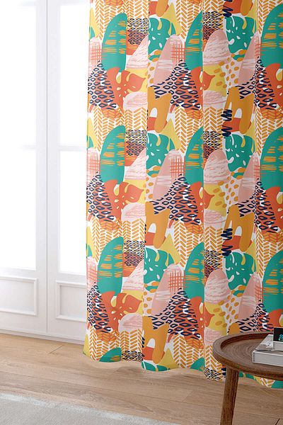 Cango Home Orange Green Tropical Geometric Patterned Digital Printed Curtain Cgh1047-pr