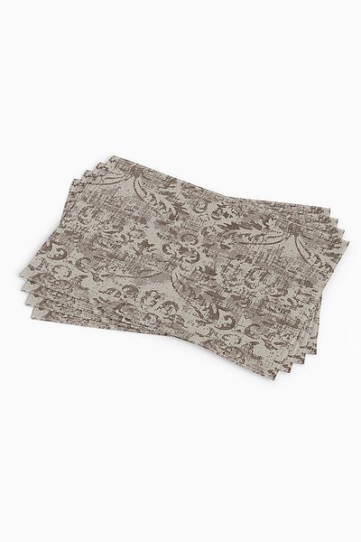 Cango Home Γκρι καφέ Ethnic Floral Διακοσμητικό Μοτίβο Ψηφιακό Εκτυπωμένο R Σετ σερβιρίσματος 4 Cgh128-as