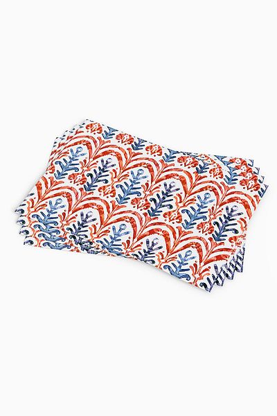 Cango Home Roșu Albastru Model Etnic Imprimat Digital Serviciu American Set de 4 Cgh253-as