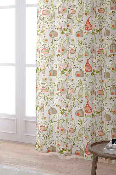 Cango Home Orange Green Decorative Vase Patterned Digital Printed Curtain Cgh594-pr