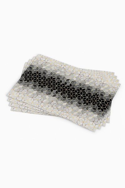 Cango Home Black Gold Mosaic Patterned Digital Printed American Service Set of 4 Cgh923-as