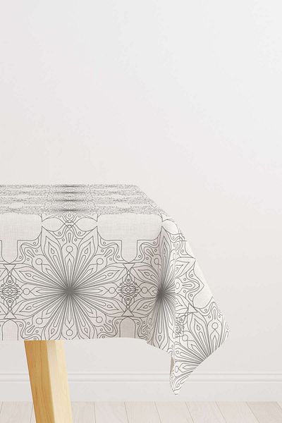 Cango Home Black and White Ramadan Themed Patterned Digital Printed Tablecloth Cgh1291-ms