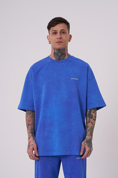 Machinist Ανδρικό μπλουζάκι Luxury Washed Basic Oversize ανοιχτό μπλε με κηλίδες