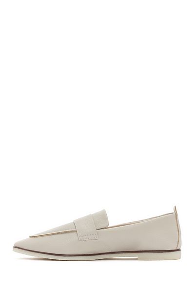 Derimod Cream Colored Women's Loafer - Masculine, 24sfe4026ft