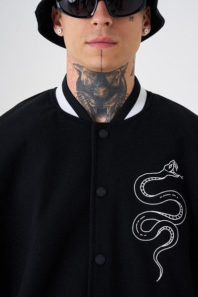 Machinist Men's Snake Oversize Black Bomber Jacket