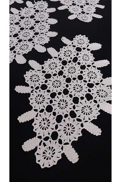 Papatyam 4 Pieces Hand Knitted Coffee Table Cover - Vintage Antique Lace Set (27X16 cm)