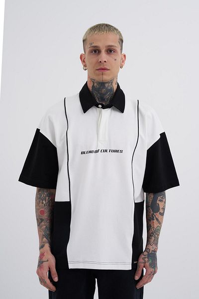 Machinist Εκρού Μαύρο μπλουζάκι Polo - Ανδρικό, Piping και Contrast Printed