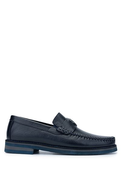 Tamer Tanca Men's Genuine Leather Navy Blue Loafers