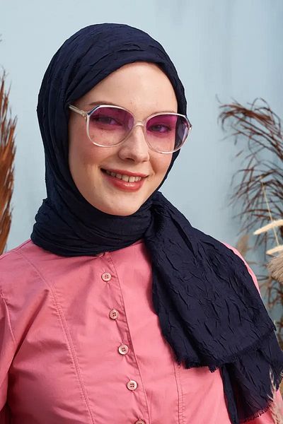 Madame Polo Σάλι Navy Blue Bamboo Check