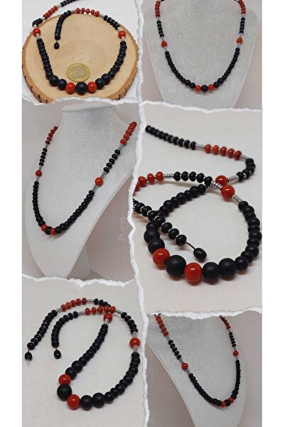 Yasamtohumu Unisex ogrlica od crvenog jaspisa i oniksa (54416)