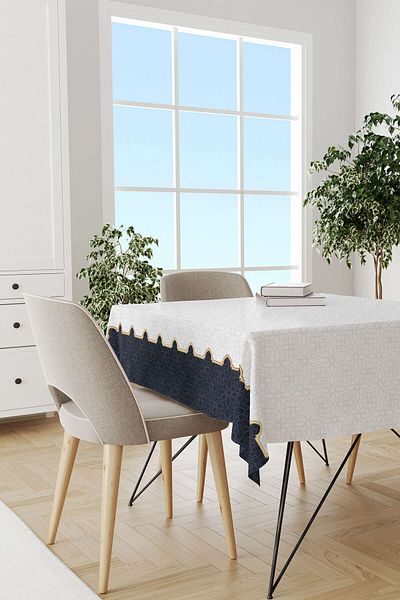 Cango Home Navy Blue White Ramadan Themed Decorative Patterned Digital Printed Tablecloth Cgh1312-ms
