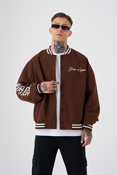 Machinist Чоловічий оверсайз-бомбер кавового кольору в стилі «Born Again»