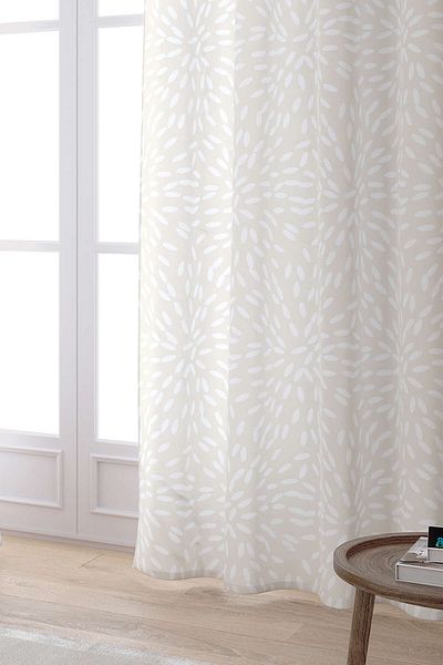 Cango Home White Beige Floral Patterned Digital Printed Curtain Otyk319-pr