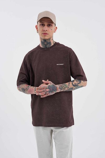 Machinist Ανδρικό μπλουζάκι Luxury Basic Washed Oversize καφέ
