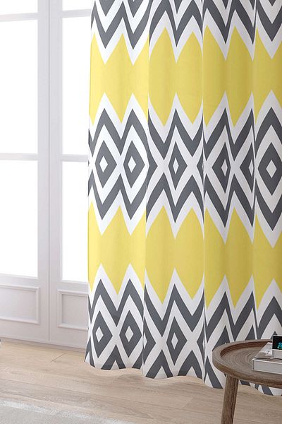 Cango Home Yellow Gray Decorative Zigzag Patterned Digital Printed Curtain Yst12-pr