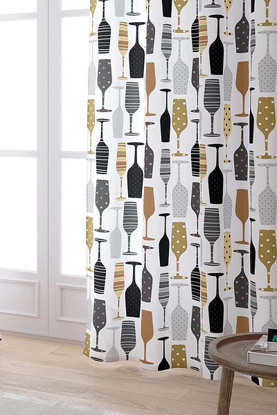 Cango Home White Black Decorative Object Patterned Digital Printed Curtain Cgh590-pr