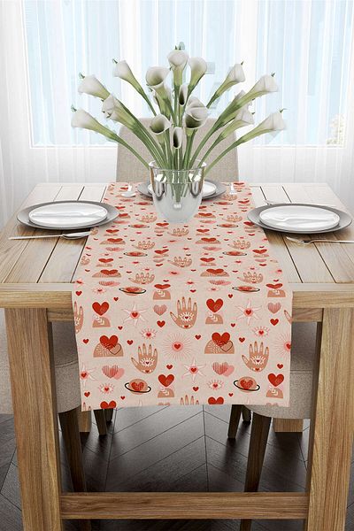 Cango Home Red Cream Bohemian Style Heart Patterned Digital Printed Runner Cgh1035-rn