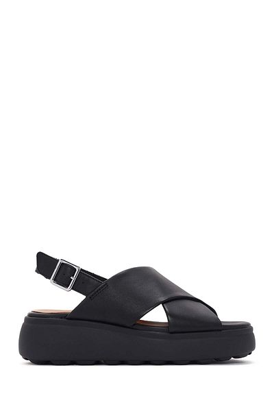 Geox Black Spherica Ec4 - Ankle Strap Thick Sole Leather Women's Sandals D45d4a00085c9999