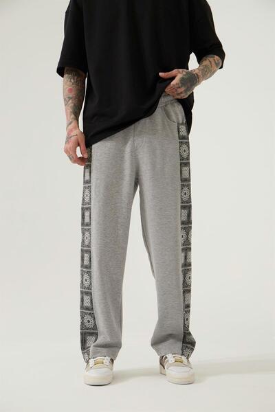 Machinist Ανδρικό Ethnic Paisley με τύπωμα oversized Φούτερ από οργανικό βαμβάκι γκρι μελανζέ