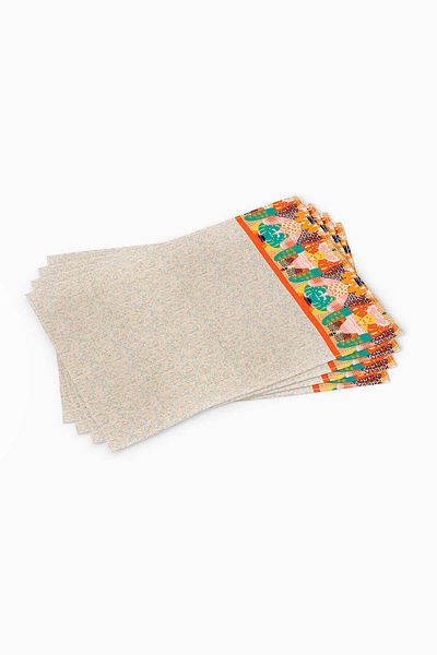 Cango Home Orange Green Tropical Geometric Patterned Digital Printed American Service Set of 4 4Kmbs247-As-2