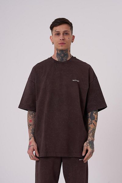 Machinist Ανδρικό μπλουζάκι πολυτελείας πλυμένο Basic Oversize καφέ συννεφιασμένο