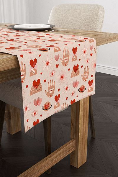 Cango Home Red Cream Bohemian Style Heart Patterned Digital Printed Runner Cgh1035-rn