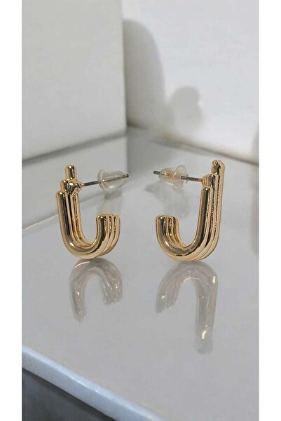 Bontexs Kadın J Küpe Özel Tasarım Gold Renk Çelik