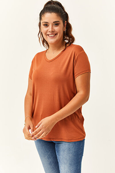 Ebsumu Γυναικείο μπλουζάκι με κοντό μανίκι με λαιμόκοψη V σε μεγάλο μέγεθος