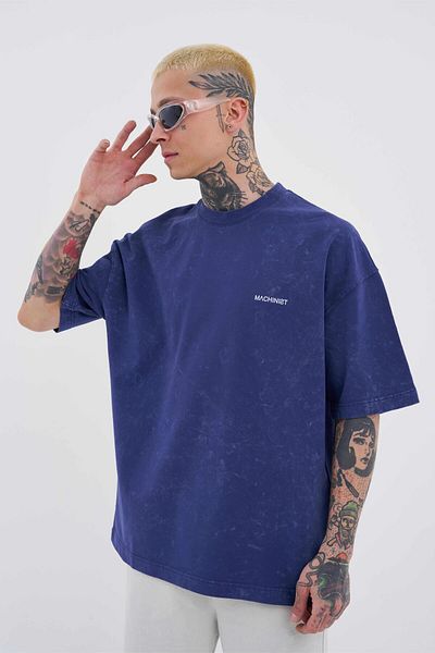 Machinist Tricou supradimensionat unisex bleumarin cu pete - Luxury Basic Lavabil